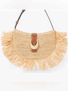 Brand New! STAUD Alana Tan Fringe Raffia Straw Clutch Never carried! One Size
